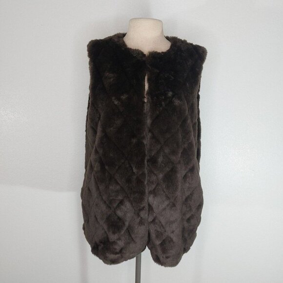 Talbots Jackets & Blazers - Talbots Womens Large Faux Fur Chocolate Brown Sleeveless Zipped Front Vest
